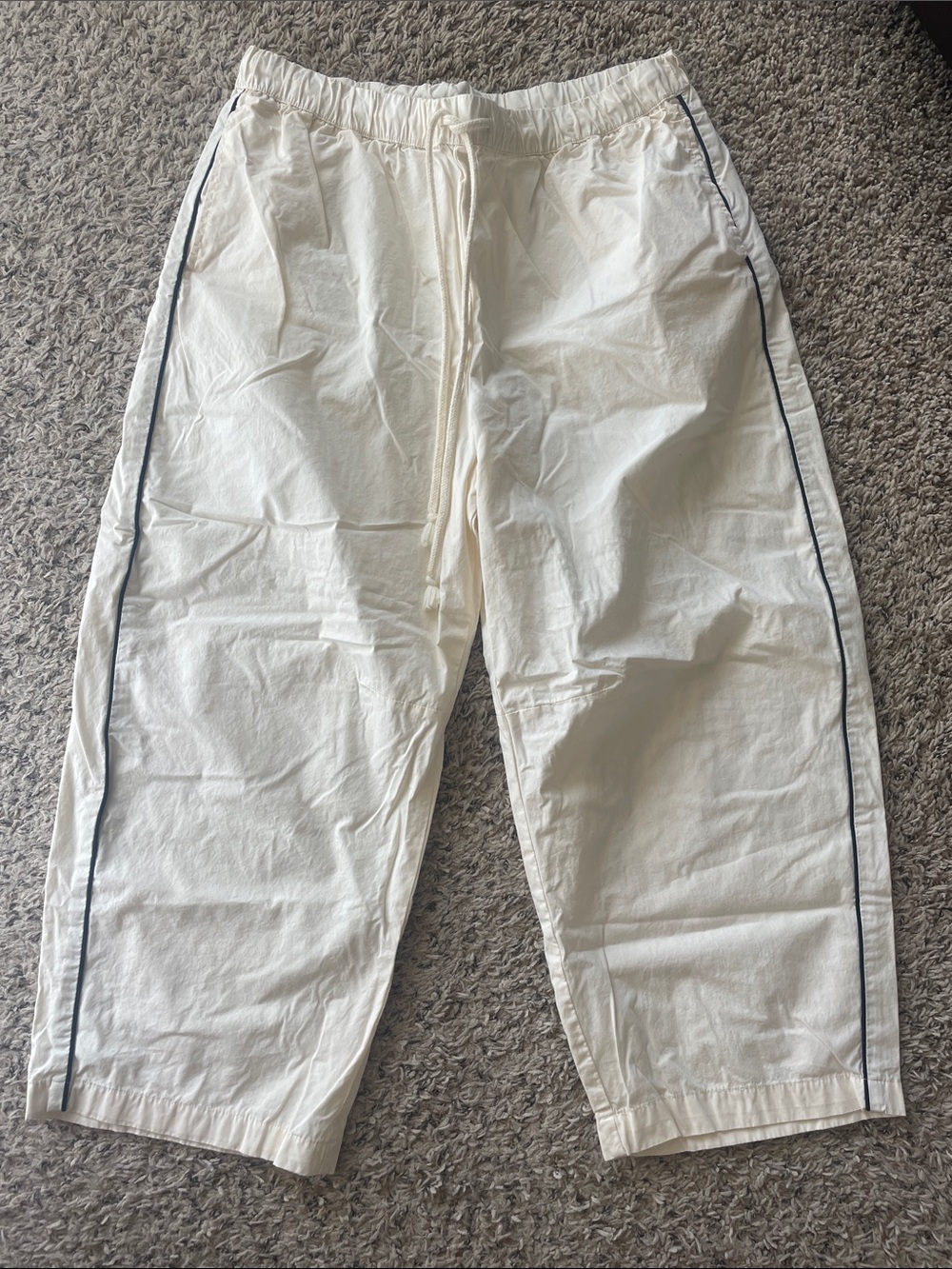 Women's Cream Drawstring Joggers with Side Piping